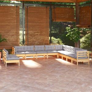 vidaXL Set mobilier grădină cu perne, 11 piese, gri, lemn masiv de pin imagine