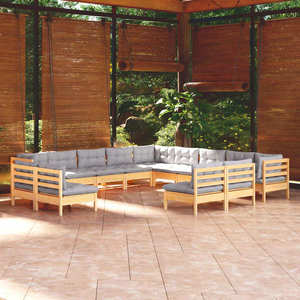 vidaXL Set mobilier grădină cu perne, 13 piese, lemn masiv de pin imagine