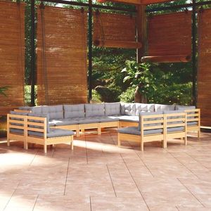 vidaXL Set mobilier de grădină cu perne, 12 piese, gri, lemn masiv de pin imagine