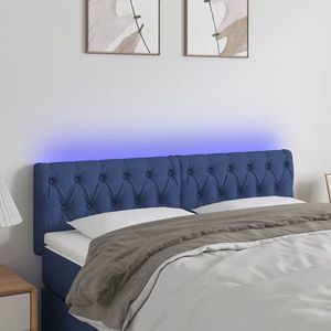 vidaXL Tăblie de pat cu LED, albastru, 144x7x78/88 cm, textil imagine