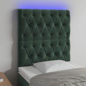 vidaXL Tăblie de pat cu LED, verde închis, 80x7x118/128 cm, catifea imagine