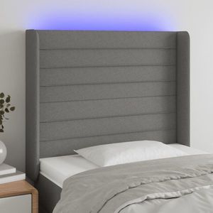 vidaXL Tăblie de pat cu LED, gri închis, 103x16x118/128 cm, textil imagine