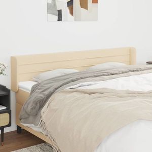 vidaXL Tăblie de pat cu aripioare, crem, 203x16x78/88 cm textil imagine