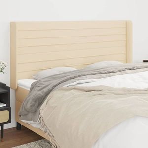 vidaXL Tăblie de pat cu aripioare, crem, 203x16x118/128 cm, textil imagine