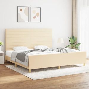 vidaXL Cadru de pat cu tăblie, crem, 200x200 cm, textil imagine