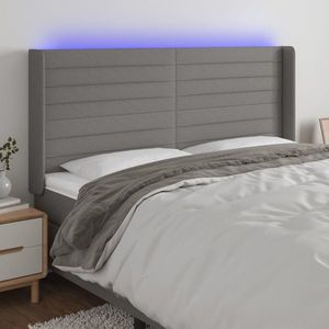 vidaXL Tăblie de pat cu LED, gri închis, 203x16x118/128 cm, textil imagine