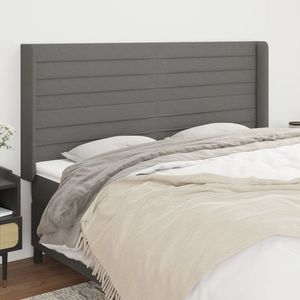 vidaXL Tăblie de pat cu aripioare gri închis 203x16x118/128 cm textil imagine