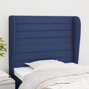 vidaXL Tăblie de pat cu aripioare, albastru, 83x23x118/128 cm, textil imagine