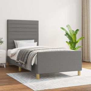 vidaXL Cadru de pat cu tăblie, gri închis, 80x200 cm, textil imagine