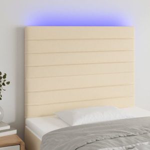 vidaXL Tăblie de pat cu LED, crem, 80x5x118/128 cm, textil imagine