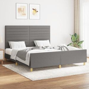 vidaXL Cadru de pat cu tăblie, gri închis, 160x200 cm, textil imagine