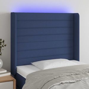 vidaXL Tăblie de pat cu LED, albastru, 83x16x118/128 cm, textil imagine