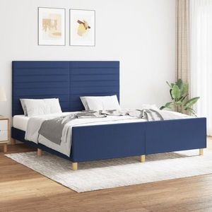 vidaXL Cadru de pat cu tăblie, albastru, 160x200 cm, textil imagine