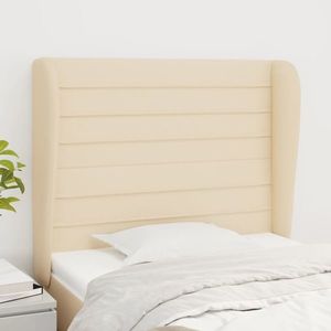 vidaXL Tăblie de pat cu aripioare, crem, 83x23x118/128 cm, textil imagine
