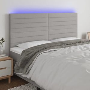 vidaXL Tăblie de pat cu LED, gri deschis, 160x5x118/128 cm, textil imagine