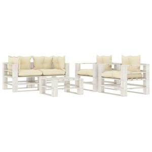 vidaXL Set mobilier de grădină din paleți cu perne crem, 5 piese, lemn imagine