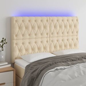 vidaXL Tăblie de pat cu LED, crem, 144x7x118/128 cm, textil imagine