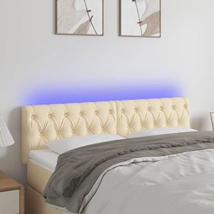 vidaXL Tăblie de pat cu LED, crem, 144x7x78/88 cm, textil imagine
