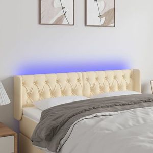 vidaXL Tăblie de pat cu LED, crem, 147x16x78/88 cm, textil imagine