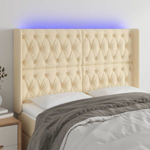 vidaXL Tăblie de pat cu LED, crem, 147x16x118/128 cm, textil imagine