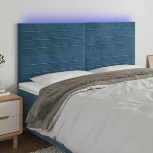 vidaXL Tăblie de pat cu LED, albastru închis, 160x5x118/128cm, catifea imagine