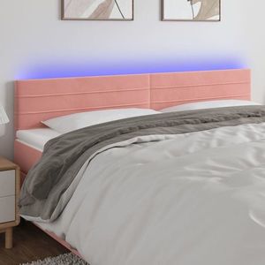vidaXL Tăblie de pat cu LED, roz, 160x5x78/88 cm, catifea imagine