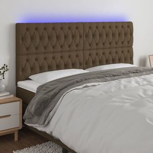 vidaXL Tăblie de pat cu LED, maro închis, 180x7x118/128 cm, textil imagine
