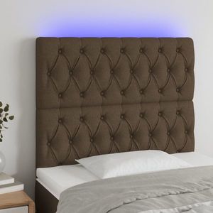 vidaXL Tăblie de pat cu LED, maro închis, 90x7x118/128 cm, textil imagine