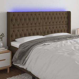 vidaXL Tăblie de pat cu LED, maro închis, 203x16x118/128 cm, textil imagine