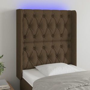 vidaXL Tăblie de pat cu LED, maro închis, 83x16x118/128 cm, textil imagine