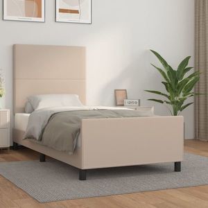 vidaXL Cadru de pat cu tăblie, cappuccino, 90x200 cm, piele ecologică imagine