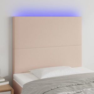 vidaXL Tăblie de pat cu LED cappuccino 90x5x118/128cm, piele ecologică imagine