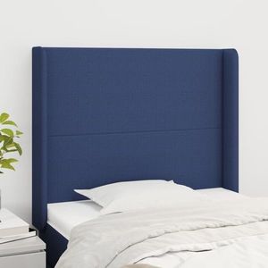 vidaXL Tăblie de pat cu aripioare, albastru, 83x16x118/128 cm, textil imagine