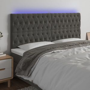 vidaXL Tăblie de pat cu LED, gri închis, 180x7x118/128 cm, catifea imagine