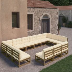 vidaXL Set mobilier grădină cu perne, 13 piese, maro, lemn masiv pin imagine