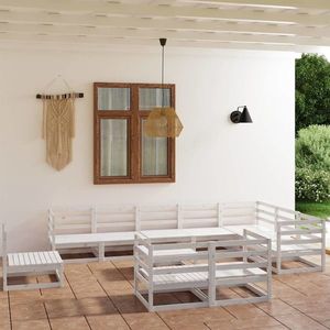 vidaXL Set mobilier relaxare de grădină, 11 piese, alb, lemn masiv pin imagine