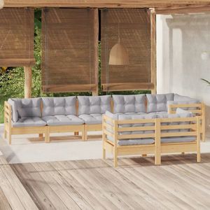 vidaXL Set mobilier grădină cu perne, 8 piese, gri, lemn masiv imagine
