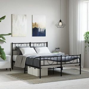 vidaXL Cadru pat cu tăblie de cap/picioare, negru, 140x190 cm imagine