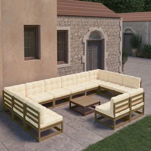 vidaXL Set mobilier grădină cu perne, 13 piese, maro, lemn masiv pin imagine