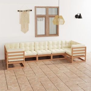vidaXL Set mobilier grădină perne, 7 piese, maro miere lemn masiv pin imagine