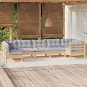 vidaXL Set mobilier grădină cu perne gri, 7 piese, lemn masiv pin imagine