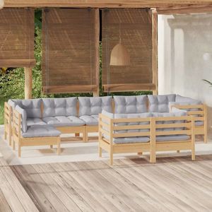 vidaXL Set mobilier grădină cu perne, 9 piese, gri, lemn masiv de pin imagine