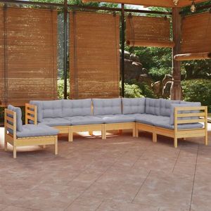 vidaXL Set mobilier grădină cu perne gri, 7 piese, lemn masiv pin imagine