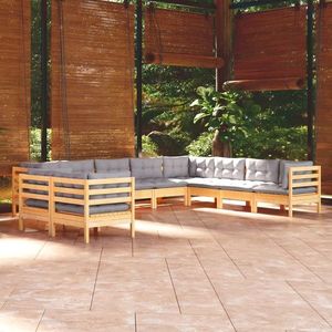 vidaXL Set mobilier de grădină cu perne 10 piese gri lemn masiv pin imagine