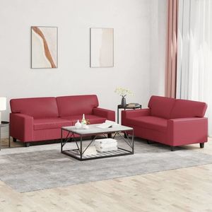 vidaXL Set de canapele, 2 piese, roșu vin, piele ecologică imagine