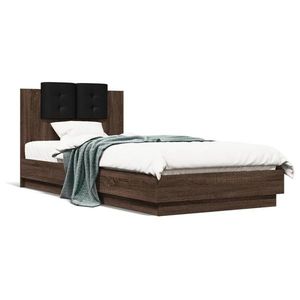 vidaXL Cadru de pat cu tăblie, stejar maro, 90x200 cm, lemn prelucrat imagine