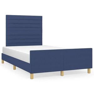 vidaXL Cadru de pat cu tăblie, albastru, 120x190 cm, material textil imagine