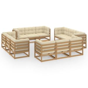 vidaXL Set mobilier de grădină, 13 piese, cu perne, lemn masiv de pin imagine