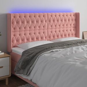 vidaXL Tăblie de pat cu LED, roz, 183x16x118/128 cm, catifea imagine