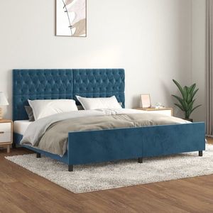vidaXL Cadru de pat cu tăblie, albastru închis, 200x200 cm, catifea imagine